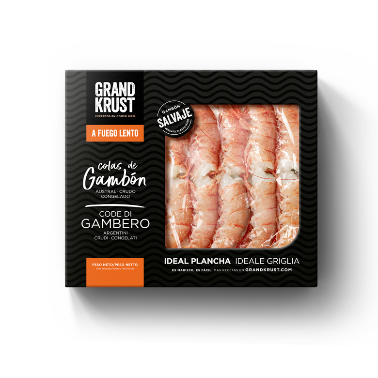 Colas de gambón austral crudo congelado